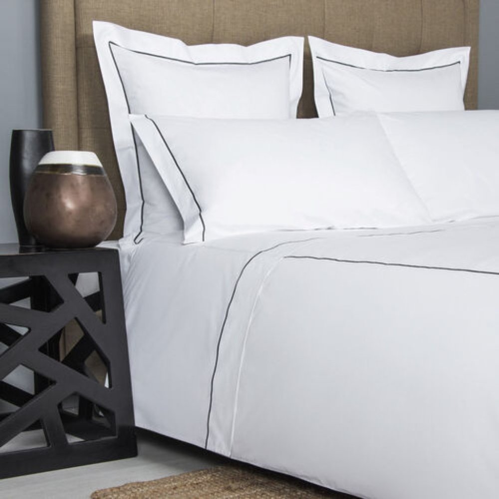 FRETTE ONE BOURDON CAL KING 4 PIECE SHEET SET PERCALE WHITE/GREY